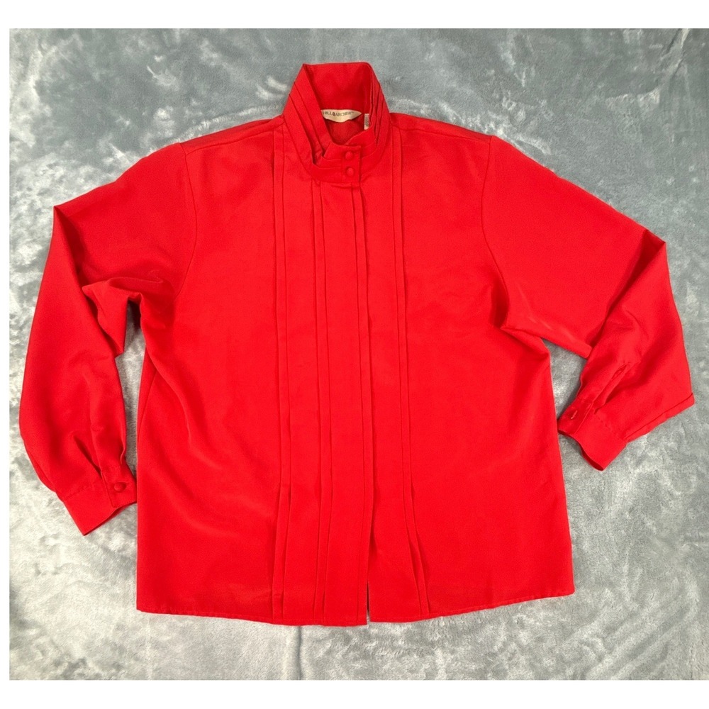 Hill Archer Vintage Red Pintuck Pleated Mock Neck Blouse 44 bust, Secretary